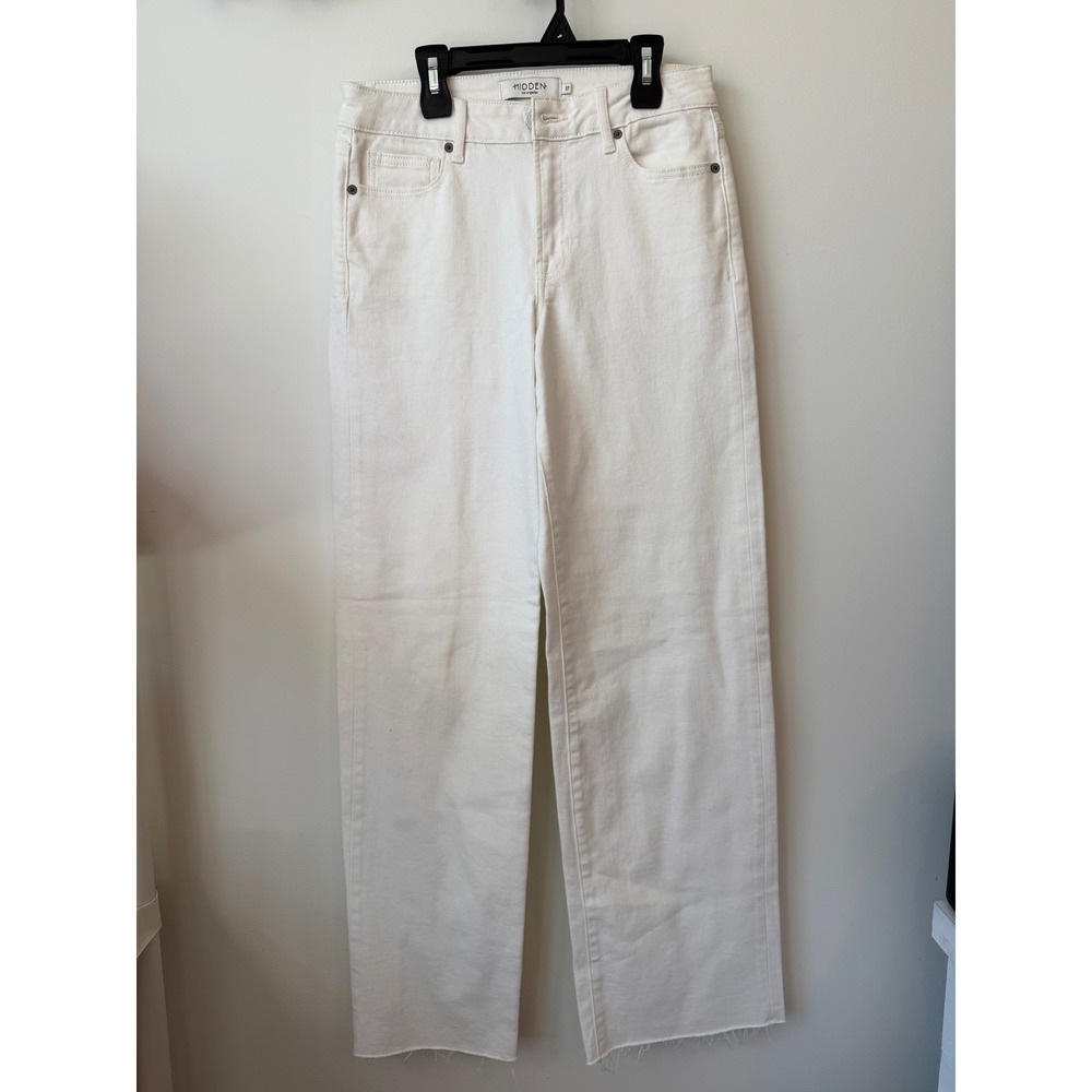 Hidden Los Angeles White Wide Leg Raw Hem Jeans Size 27 High Rise Denim